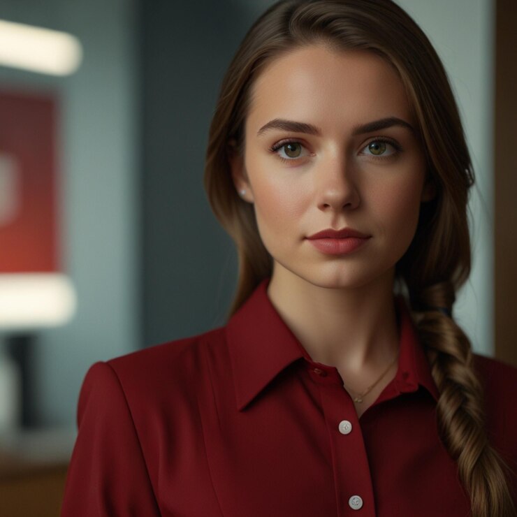 Mujer de negocios en traje de negocios rojo