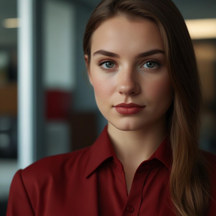 Mujer de negocios en traje de negocios rojo