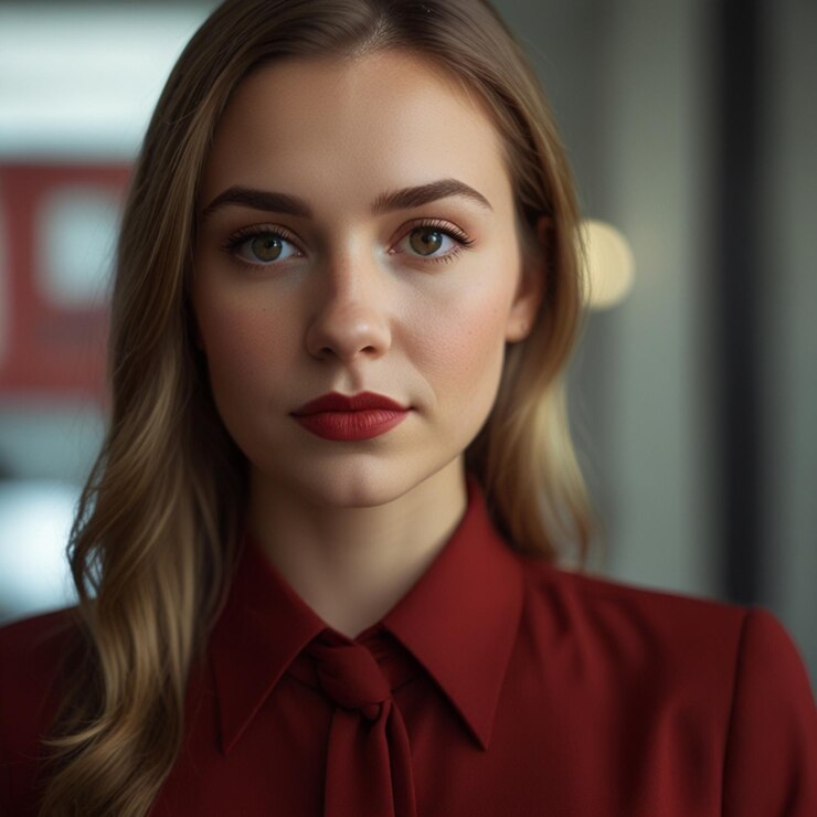 Mujer de negocios en traje de negocios rojo