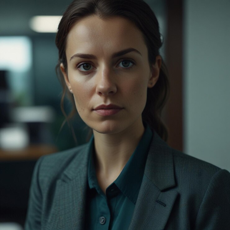 Mujer de negocios con traje de negocios verde oscuro
