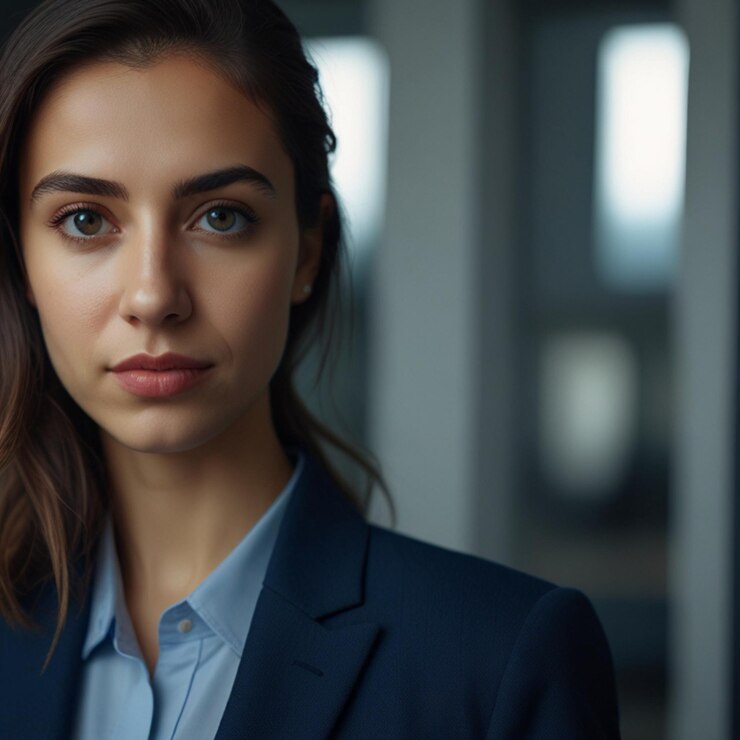 Mujer de negocios turca en traje de negocios azul