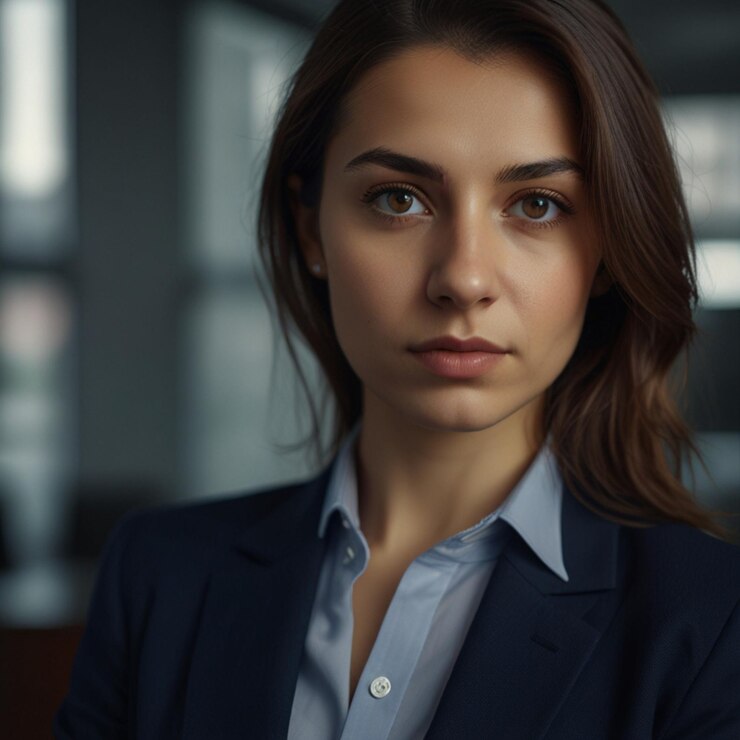 Mujer de negocios turca en traje de negocios azul