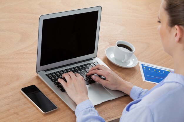 Mujer de negocios, usar la computadora portátil