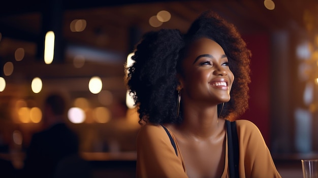 Mujer negra africana en el bar noche de damas