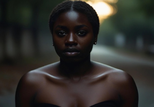 una mujer negra con una camiseta negra