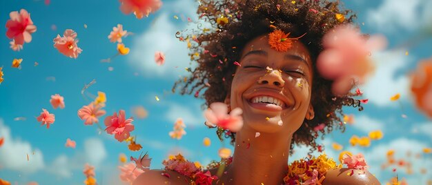 Foto mujer negra celebra el festival yemanja el 2 de febrero con el lanzamiento de flores en brasil concepto festival yemanja mujer negra brasil celebración de lanzamiento de flores