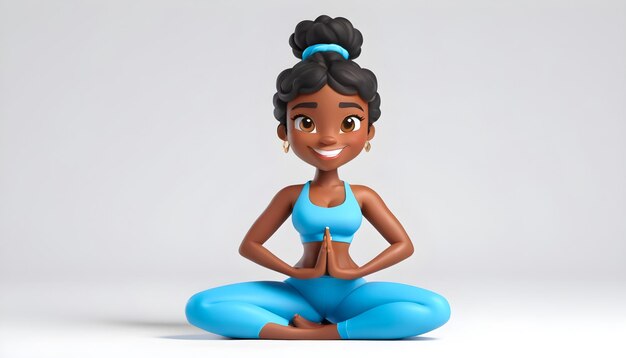 una mujer negra de dibujos animados haciendo yoga