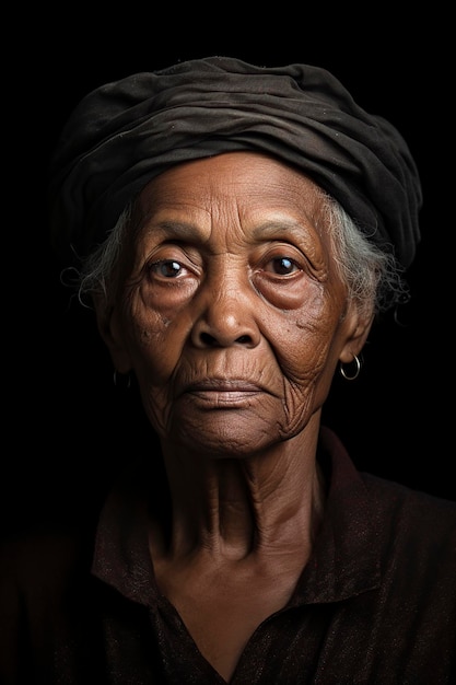 mujer negra de edad avanzada posando para la cámara