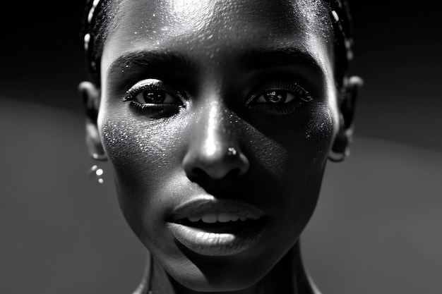 mujer negra extremadamente hermosa con expresión seria con pose de poder, campaña de vidas negras importa