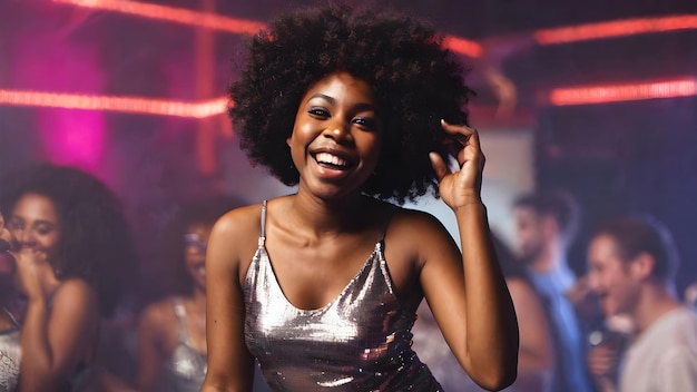 Foto mujer negra feliz de origen africano muy genial