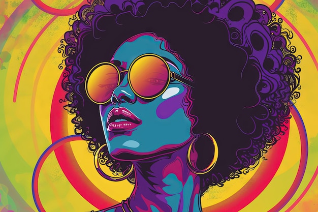 Mujer negra funky de estilo retro de los años 70 póster afro
