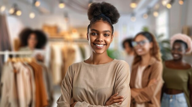 Mujer negra de la industria de la moda y diseñadora retrato de sastre de ropa con visión de negocio Sonrisa