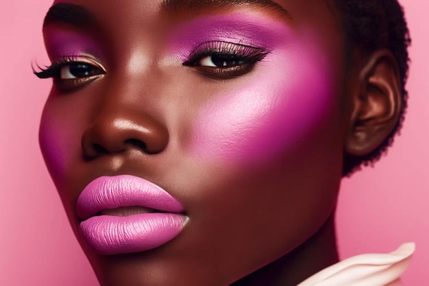 Mujer negra con labios rosa claro moda generación AI