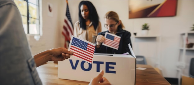 Una mujer negra con una máscara de cara sostiene un cartel que dice votar Ella parece estar participando en el proceso de votación en los Estados Unidos