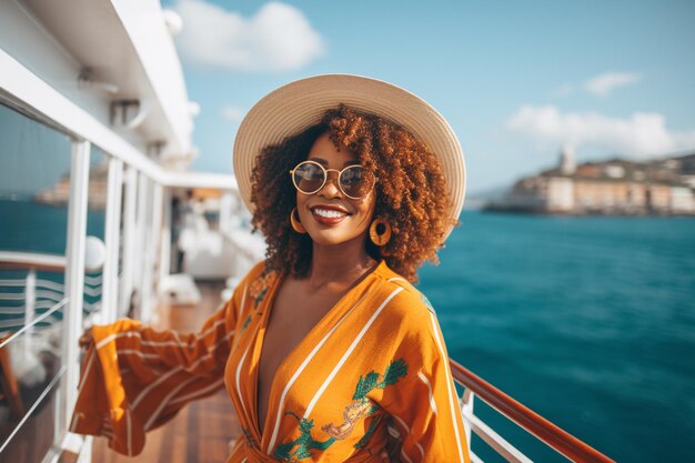 Foto una mujer negra turista en un crucero