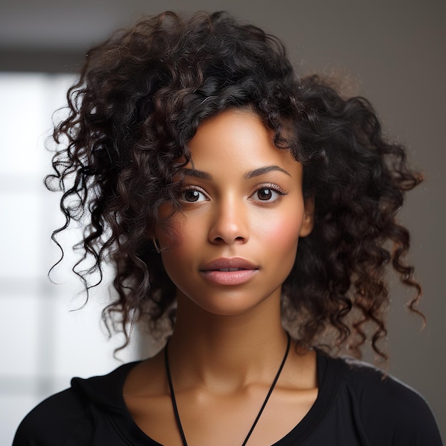 mujer negra con un vestido negro