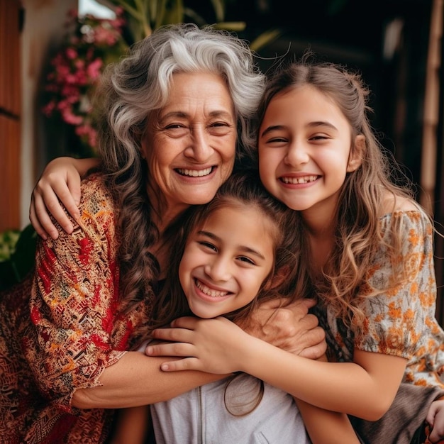 una mujer con una niña abrazando a su madre y las palabras la palabra en él