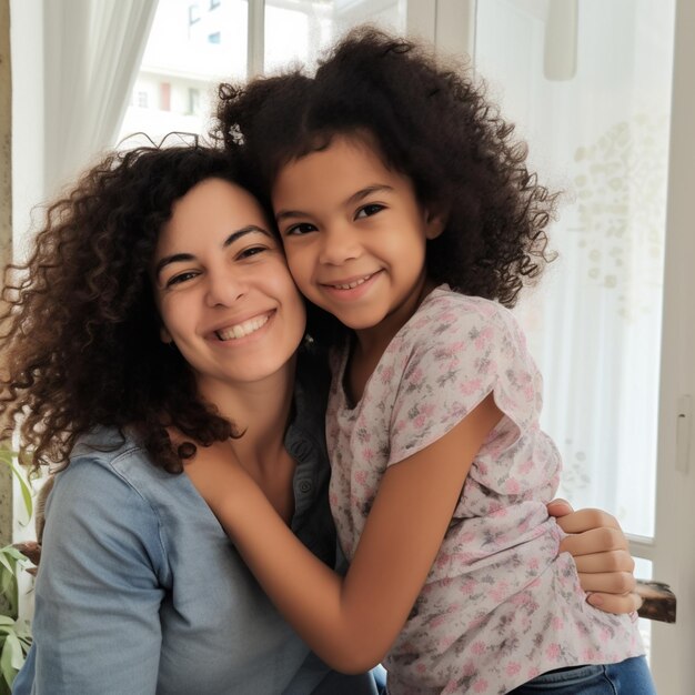 Foto una mujer y una niña abrazándose