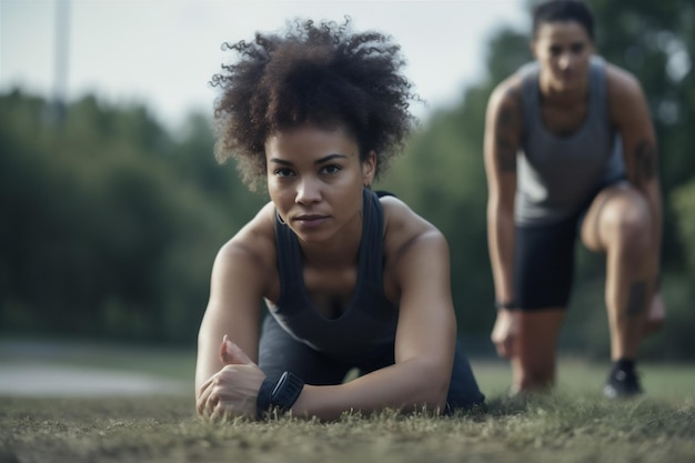 Mujer niña africana atleta americano ejercicio atlético fitness deporte parque correr entrenamiento Generativo AI