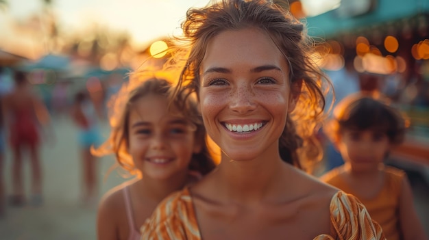 Mujer y niña en la playa