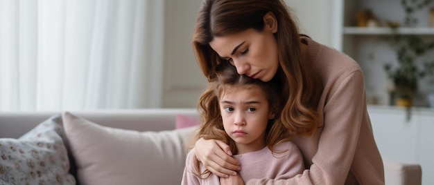 una mujer y una niña sentadas en un sofá