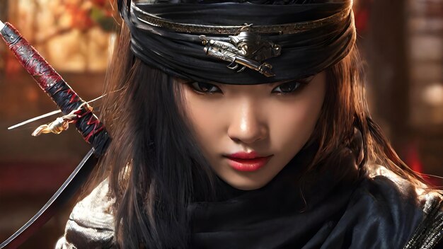 Foto mujer ninja fondo muy lindo