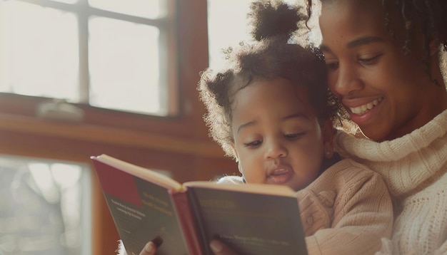 una mujer y un niño están leyendo un libro