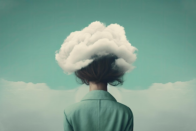 Una mujer con una nube en la cabeza Concepto de salud mental