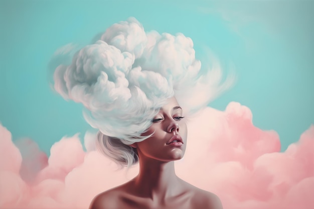 La mujer nubes cabeza surrealista Cambio de cerebro Generar Ai