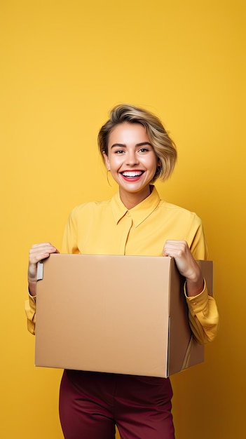 Mujer occidental con una caja