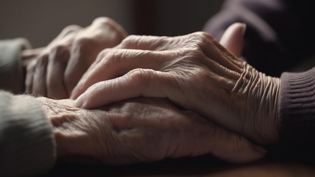 Una mujer se ocupa de un anciano generado por IA