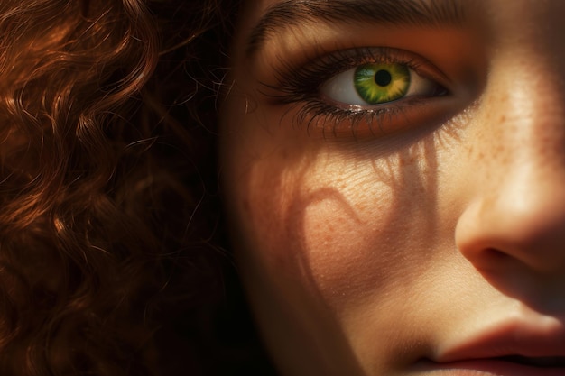 Una mujer con un ojo verde y un ojo verde.