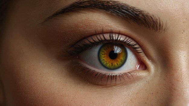 una mujer con un ojo verde que tiene un ojo amarillo que dice que está mirando a la cámara