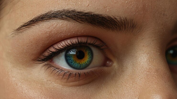 una mujer con un ojo verde que tiene un ojo azul que dice