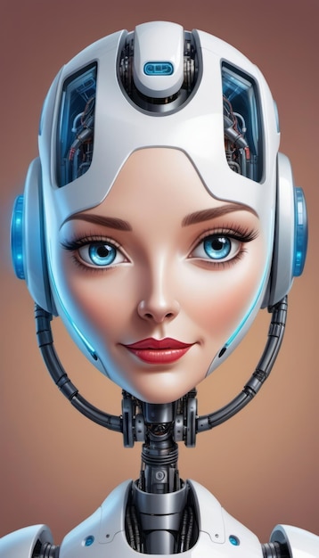 Mujer de ojos azules y cabeza de robot