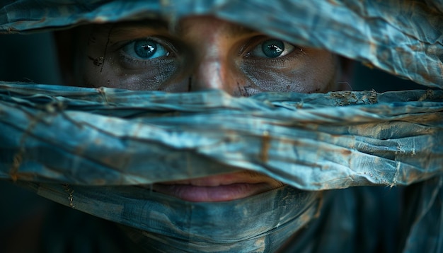 una mujer con ojos azules y una cara con ojos azales