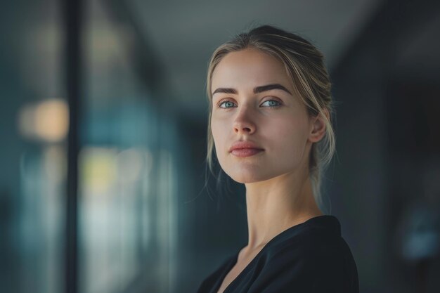 Mujer con ojos azules mirando a lo lejos