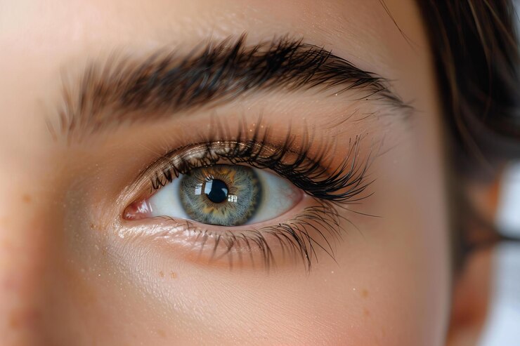 una mujer con ojos azules que tiene un ojo azul