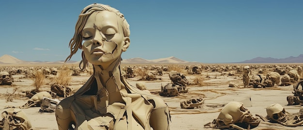 Foto una mujer con los ojos cerrados en un desierto