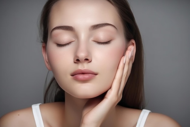 Una mujer con los ojos cerrados y la mano en la cara.