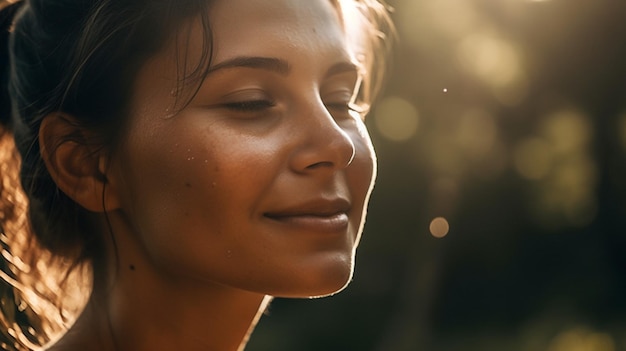 Una mujer con los ojos cerrados y los ojos cerrados.