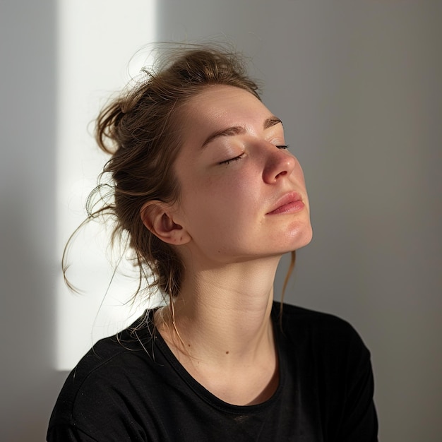 Foto una mujer con los ojos cerrados y sus ojos cerrados