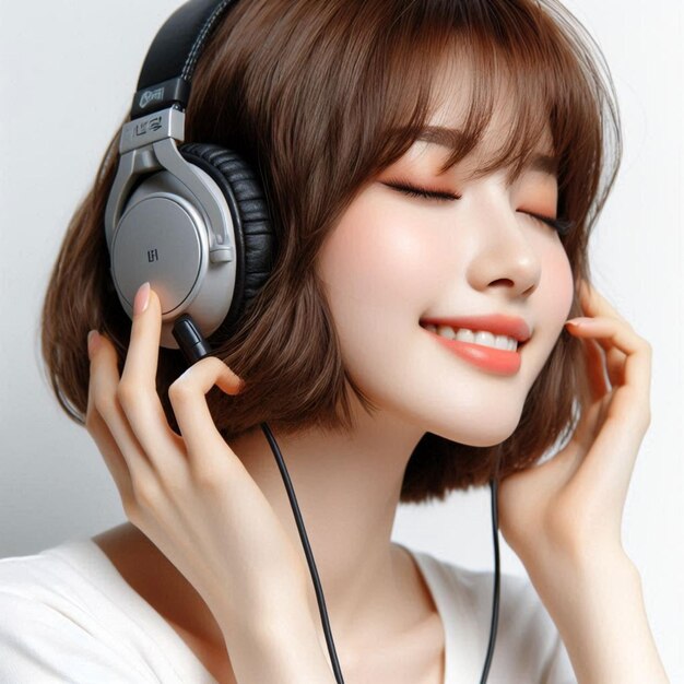 una mujer con los ojos cerrados usando auriculares
