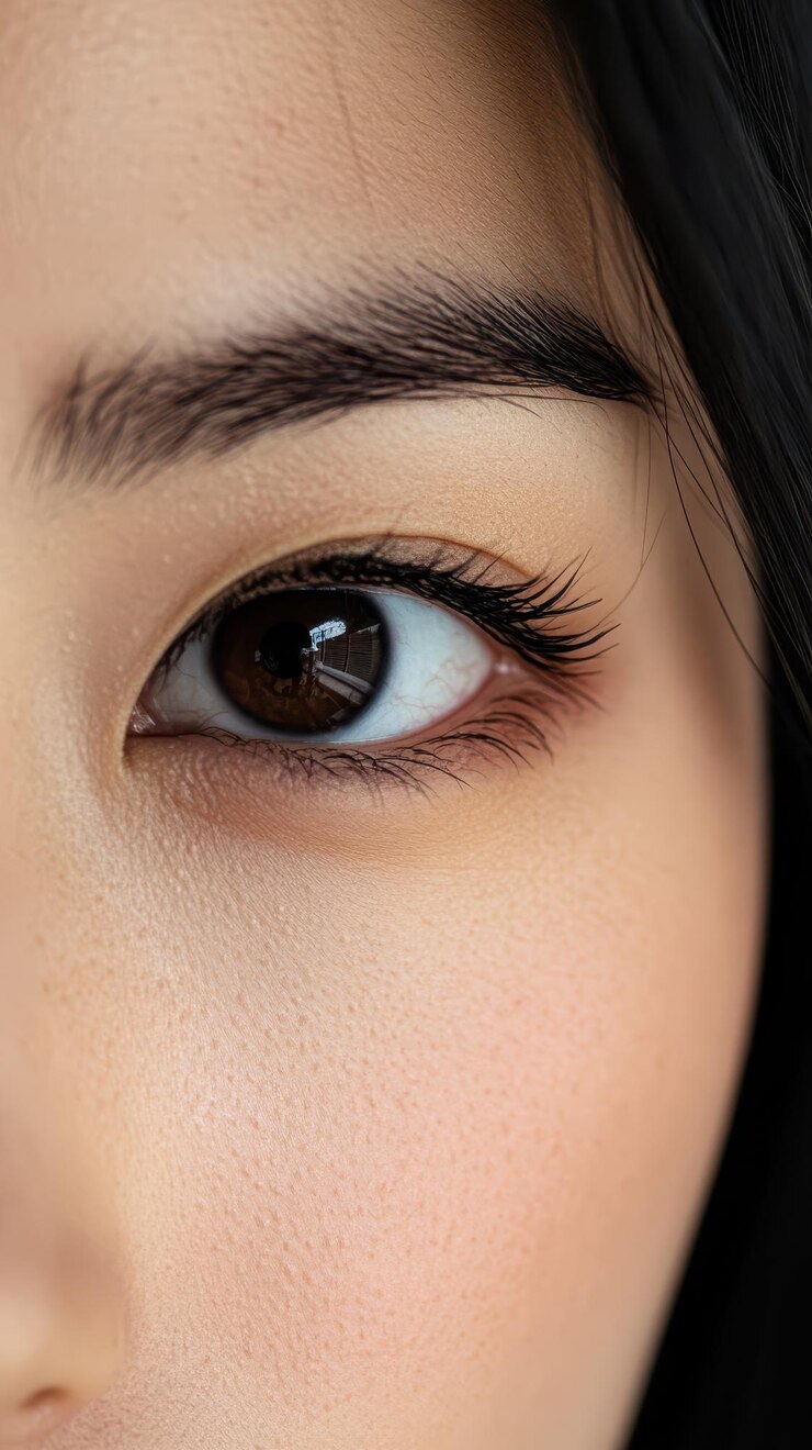 una mujer con ojos marrones mirando a la cámara