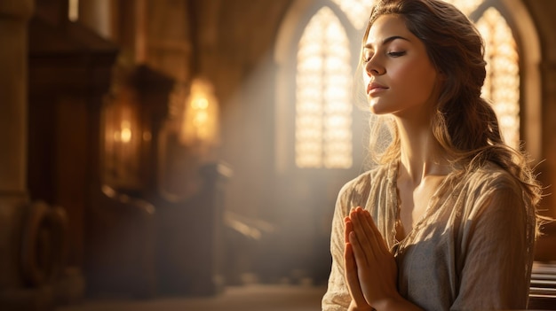 Mujer durante la oración en una iglesia
