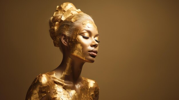 Foto mujer de oro cosmético natural