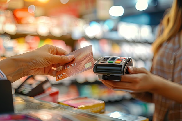 Una mujer pagando con una tarjeta de crédito en una tienda