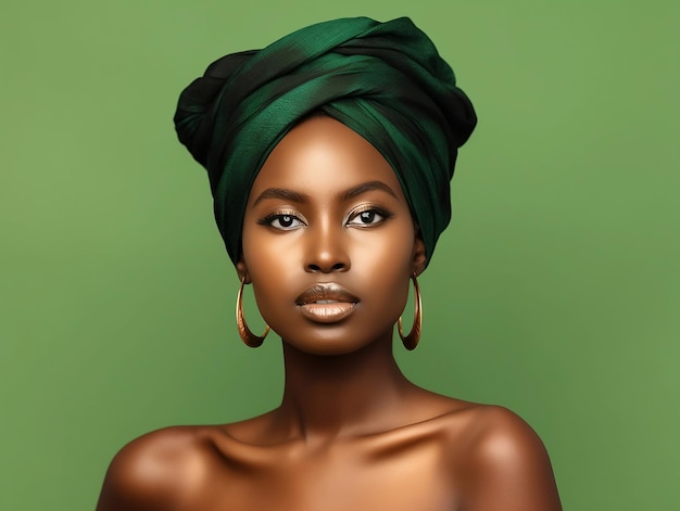 Una mujer con un pañuelo verde en la cabeza