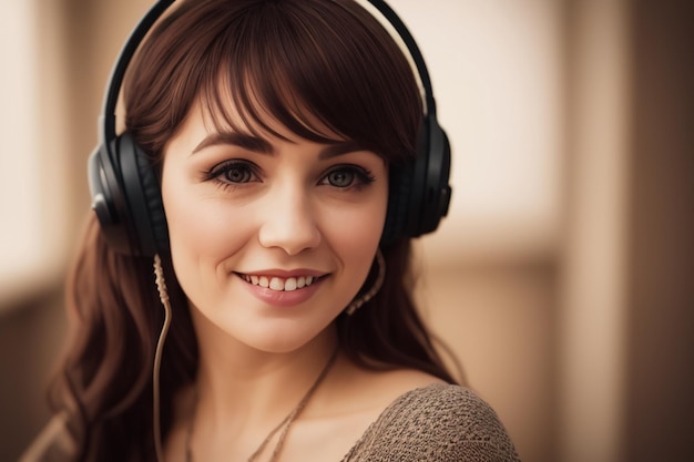 Una mujer con un par de auriculares.