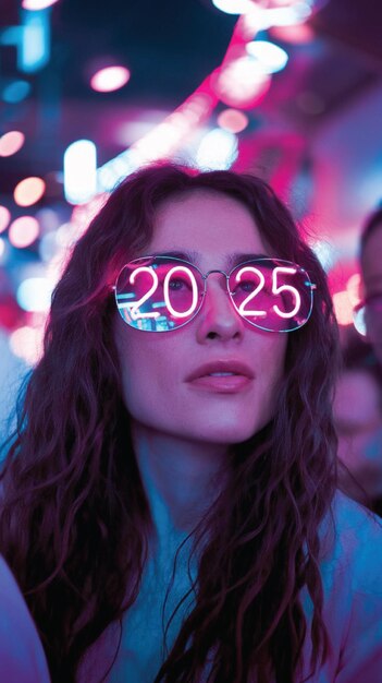 una mujer con un par de gafas con el número 20 en ella